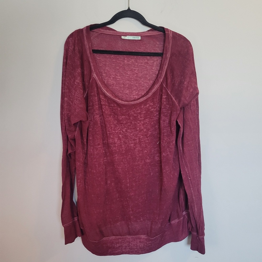Maurices Womens XL Burgundy Burnout Knit Long Sleeve Scoop Neck Top